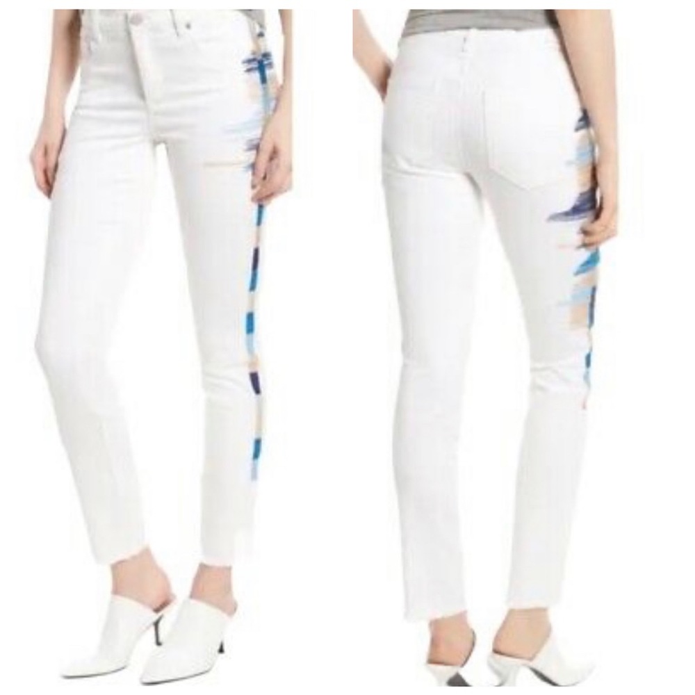 NWT $120 Blank NYC The Bond Embroidered Skinny Midrise Denim Jeans White 24